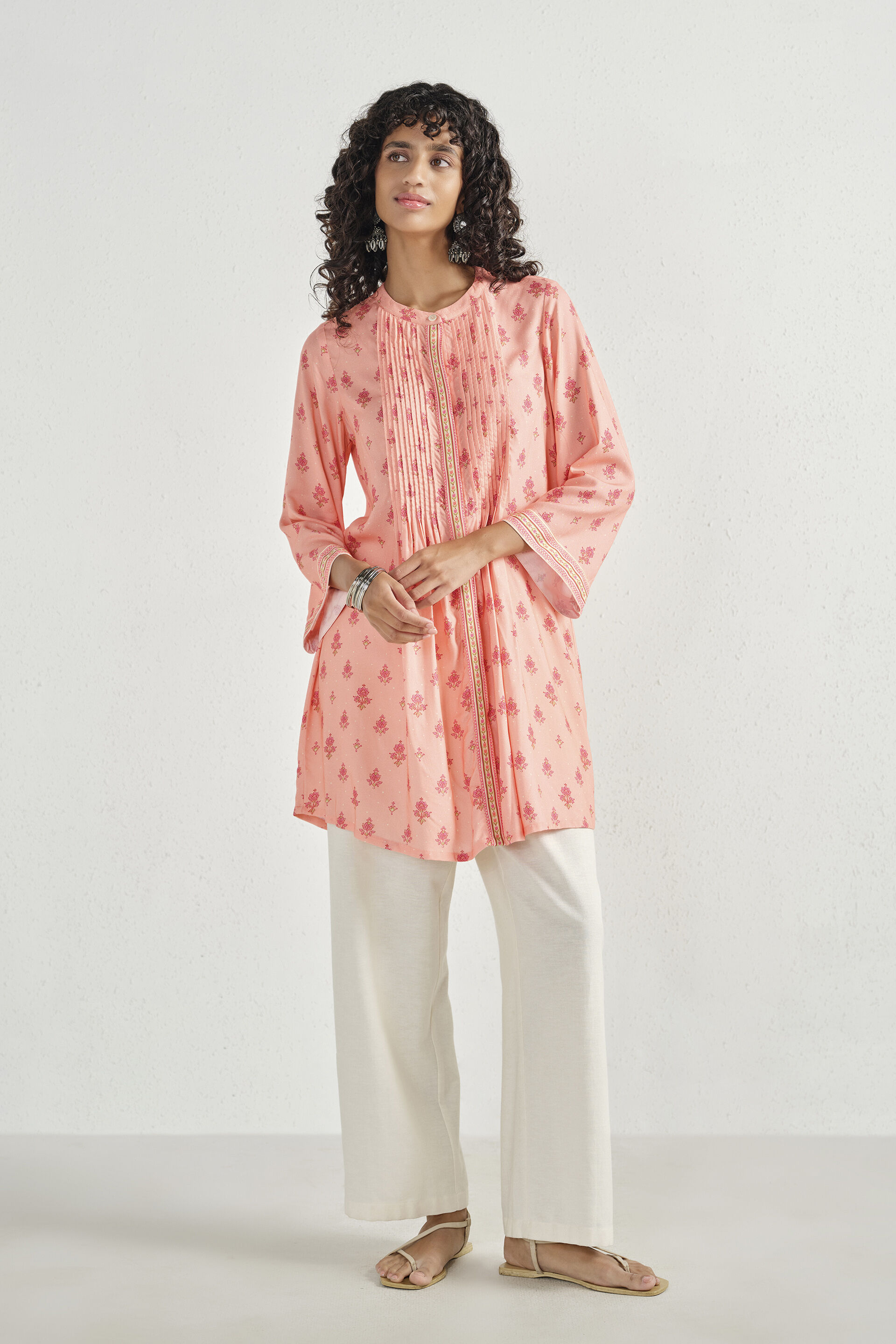 Anisa Pink Pleated Kurta, Pink, image 3